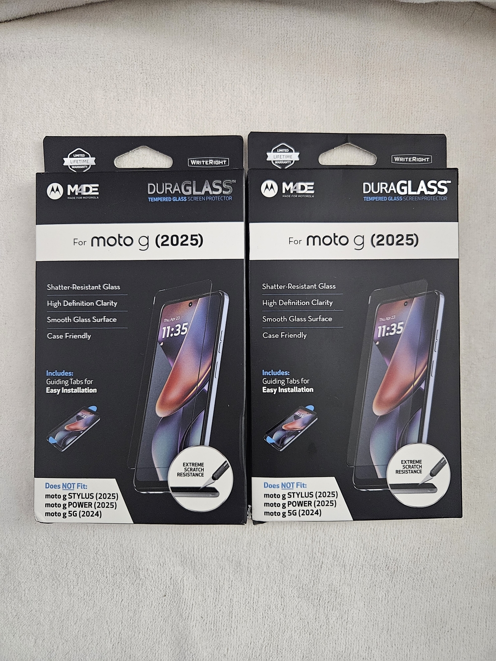NIB moto g (2025) WriteRight DuraGlass Tempered Glass Screen Protector 2-Pack